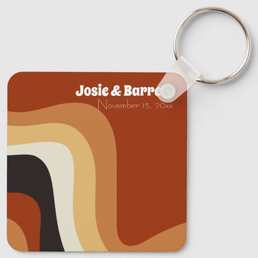 Retro 70er Wedding Burnt Orange Personalisiert Schlüsselanhänger (Rückseite)