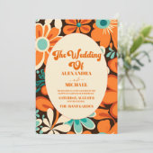 Retro 70er Wedding Einladung (Stehend Vorderseite)