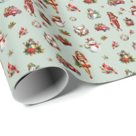 Retro 70er Weihnachten Vintage Winterszenen Geschenkpapier