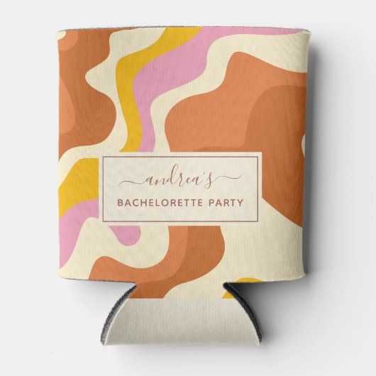 Retro 70er Wirbel Geometric Junggeselinnen-Abschie Dosenkühler (Vorderseite)