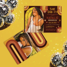 Retro 70's Bold Typografy Rainbow Arch Abschluss Einladung