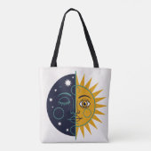 Retro 70s Celestial Sun Moon Split Face Art Print Tasche (Rückseite)