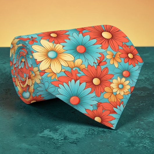 Retro 70s Classic Flowers Groovy Custom Necktie Krawatte