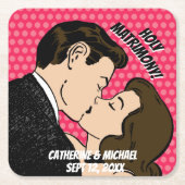 Retro 70's Comic Book Pop Kunst, Dichtung und Musi Rechteckiger Pappuntersetzer (Vorderseite)