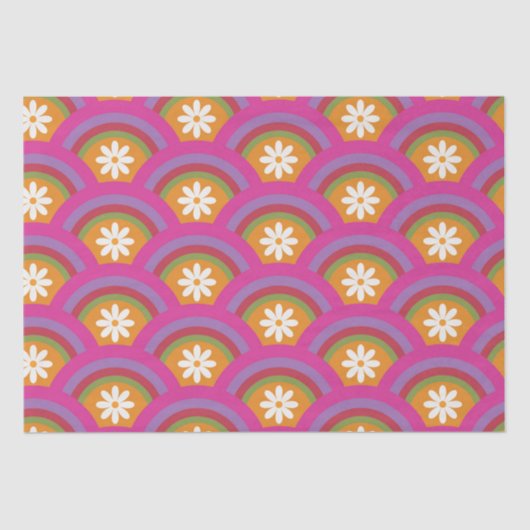 Retro  70s Daisy flower pattern on rainbow     Seidenpapier (Vorderseite)
