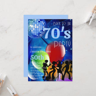 Retro 70's Disco Ball & Balloons Blauer Geburtstag Einladung
