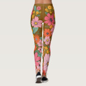 Retro 70s Floral Groovy Daisy Backdrop Brown Leggings (Rückseite)