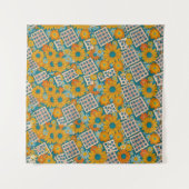 Retro 70s Floral Patchwork Pattern Wandteppich (Vorderseite (Horizontal))