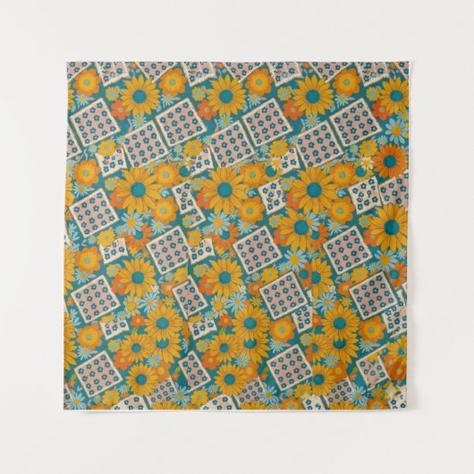 Retro 70s Floral Patchwork Pattern Wandteppich (Vorderseite)