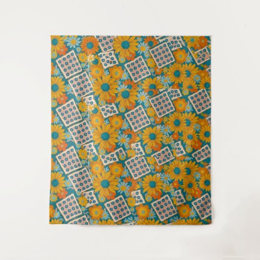 Retro 70s Floral Patchwork Pattern Wandteppich (Vorderseite)