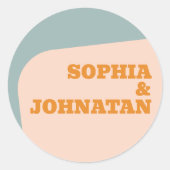 Retro 70s groovy dusty blue orange wedding runder aufkleber (Vorderseite)