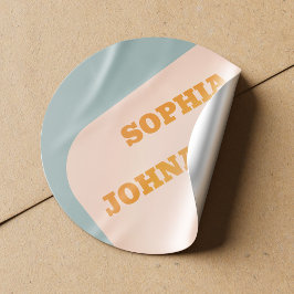 Retro 70s groovy dusty blue orange wedding runder aufkleber