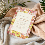 Retro 70s Groovy Floral Pink Yellow 30th Birthday Einladung<br><div class="desc">This birthday party invitation features a big, bold border of retro-style flowers in pink, yellow, orange, and red on a soft cream background. The flowers have that graphic, outlined 70s look — warm, colorful, and a little groovy. The middle panel has plenty of room for the guest of honor's name,...</div>