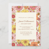 Retro 70s Groovy Floral Pink Yellow 30th Birthday Einladung (Vorderseite)
