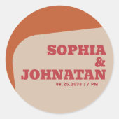 Retro 70s groovy orange red wedding runder aufkleber (Vorderseite)