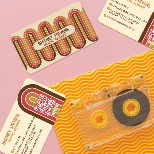 Retro 70's Groovy Rainbow Arch Stripes Design Visitenkarte