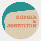 Retro 70s groovy teal orange beige wedding runder aufkleber (Vorderseite)