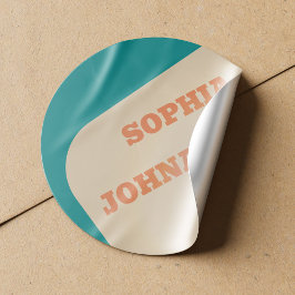 Retro 70s groovy teal orange beige wedding runder aufkleber