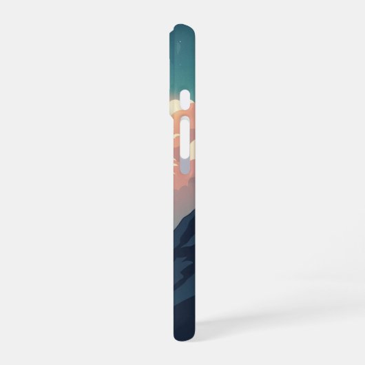 Retro 70s Mountainscape with Bright Clouds iPhone 16 Hülle (Linke Seite)