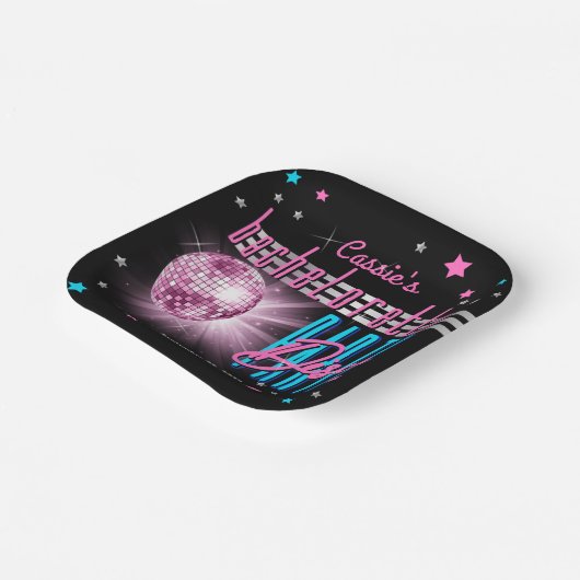 Retro 70's Neon Look Disco Ball Bachelorette Pappteller (Gewinkelt)