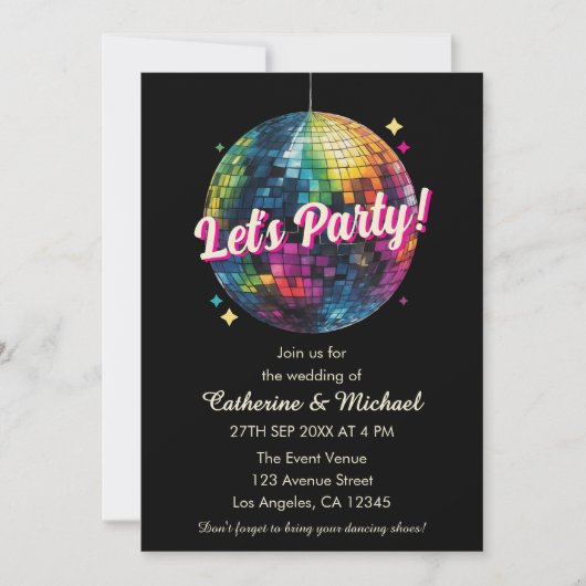 Retro 70's Party Disco Ball Sparkle Einladung (Vorderseite)