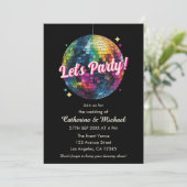 Retro 70's Party Disco Ball Sparkle Einladung (Stehend Vorderseite)