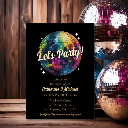 Retro 70's Party Disco Ball Sparkle Folieneinladung