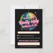 Retro 70's Party Disco Ball Sparkle Glam Wedding RSVP Karte (Vorderseite)