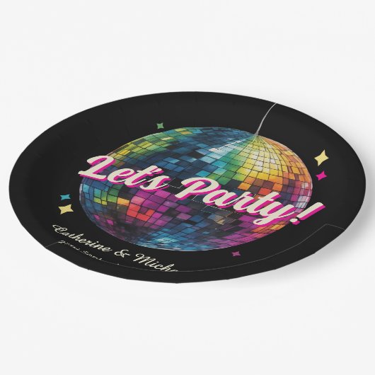 Retro 70's Party Disco Ball Sparkle Pappteller (Schrägansicht)