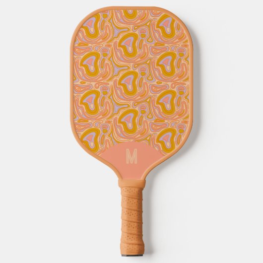 Retro 70's Pastel Peach Monogram Topography Pickleball Schläger (Vorderseite)