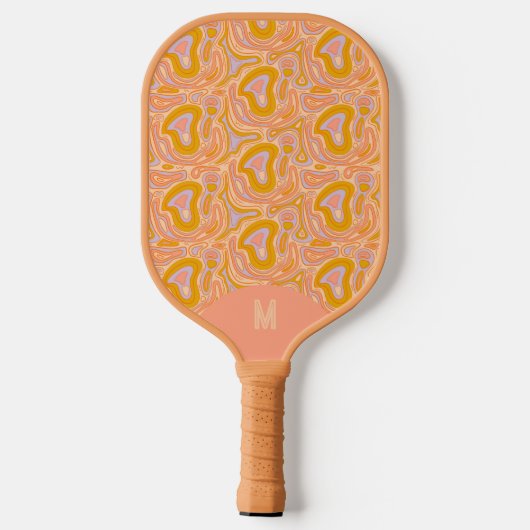 Retro 70's Pastel Peach Monogram Topography Pickleball Schläger (Rückseite)