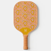 Retro 70's Pastel Yellow Monogram Topography Pickleball Schläger (Vorderseite)