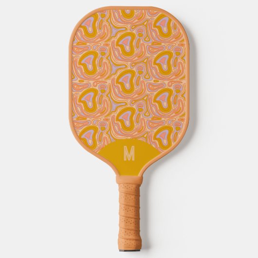 Retro 70's Pastel Yellow Monogram Topography  Pickleball Schläger (Vorderseite)