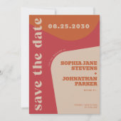 Retro 70s red orange beige wedding save the date (Vorderseite)