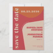 Retro 70s red orange beige wedding save the date (Vorderseite)
