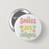 Retro 70s Smiles Are Contagious Floral Button (Vorne & Hinten)