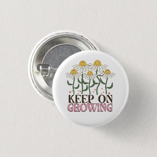 Retro 70s Smiley Face Daisy Keep On Growing Button (Vorne & Hinten)