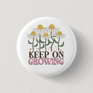 Retro 70s Smiley Face Daisy Keep On Growing Button