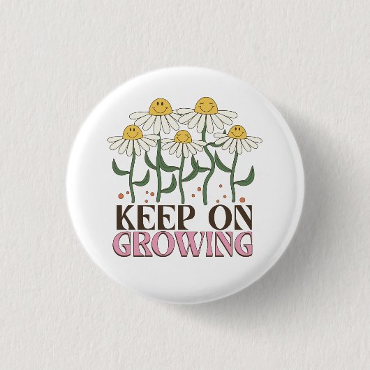 Retro 70s Smiley Face Daisy Keep On Growing Button (Vorderseite)