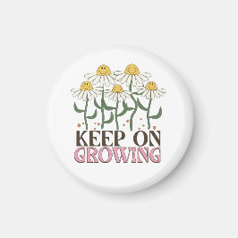Retro 70s Smiley Face Daisy Keep On Growing Magnet