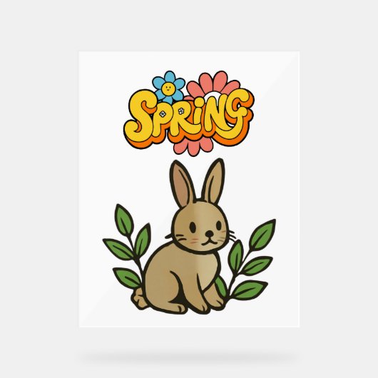 Retro 70s Spring Bunny Graphic Design Acrylschild (Vorderseite)