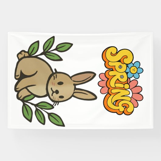 Retro 70s Spring Bunny Graphic Design Banner (Horizontal)