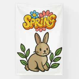 Retro 70s Spring Bunny Graphic Design Banner