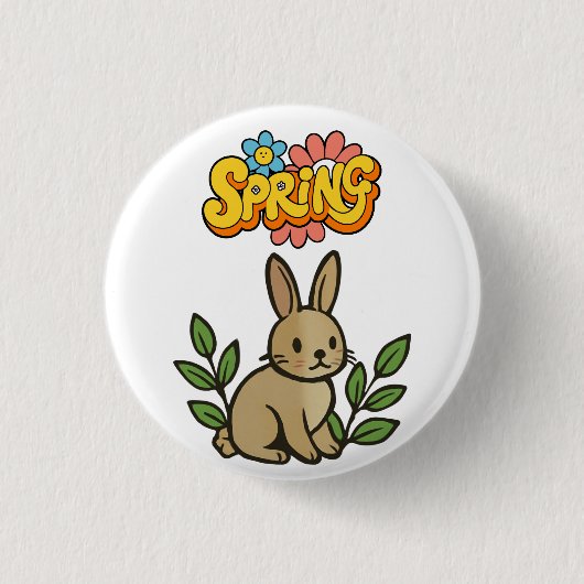 Retro 70s Spring Bunny Graphic Design Button (Vorderseite)
