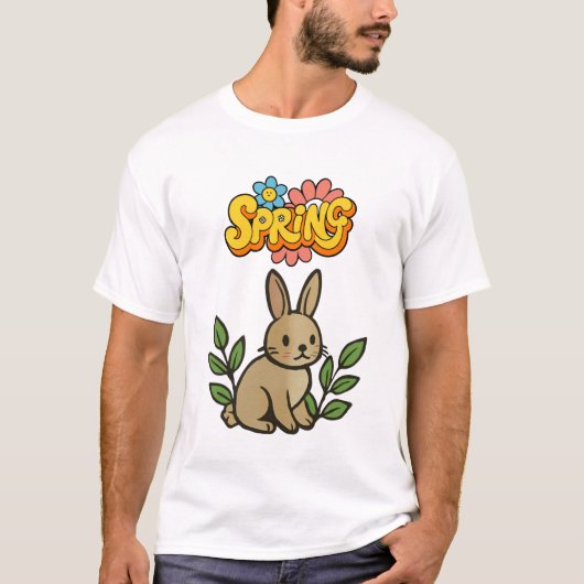 Retro 70s Spring Bunny Graphic Design T-Shirt (Vorderseite)