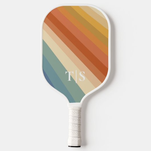 Retro 70s Stripe Monogram Pickleball Schläger (Rückseite)