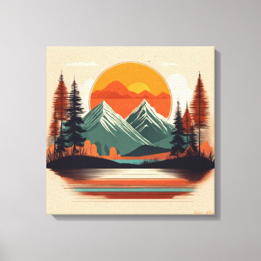 Retro 70s Sunset Mountain Canvas | Vintage Nature Leinwanddruck (Vorderseite)