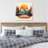 Retro 70s Sunset Mountain Canvas | Vintage Nature Leinwanddruck (Insitu (Schlafzimmer))