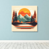 Retro 70s Sunset Mountain Canvas | Vintage Nature Leinwanddruck (Insitu (Holzboden))