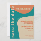 Retro 70s teal orange beige wedding save the date (Vorderseite)